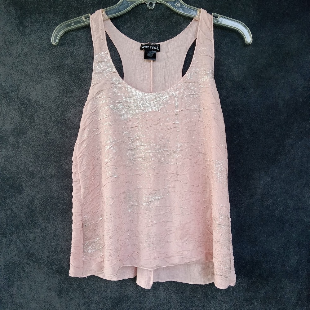 WET SEAL Vintage Y2K Pink Shimmer Ruched Boho Whimsyfairy Festival Tank Top XS